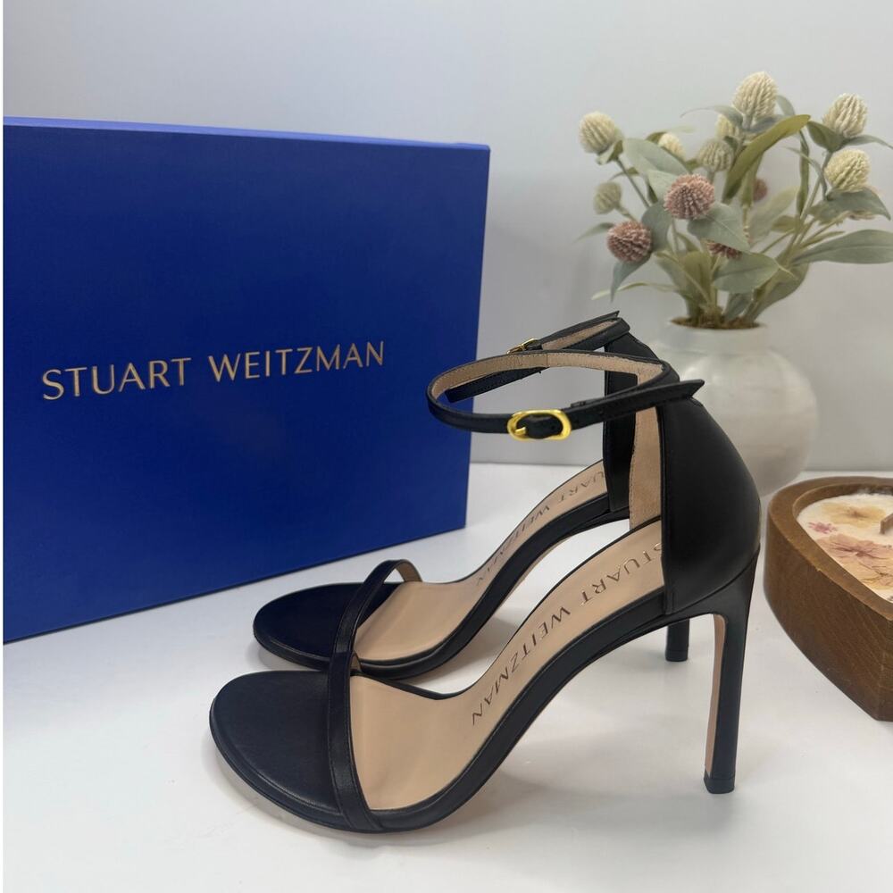 Stuart Weitzman Nudistsong Calf Leather Ankle Strap Sandal Black Women's 5.5B